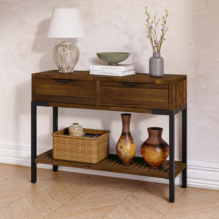 Millie console table with rustic chestnut finish and entryway table for entryway use