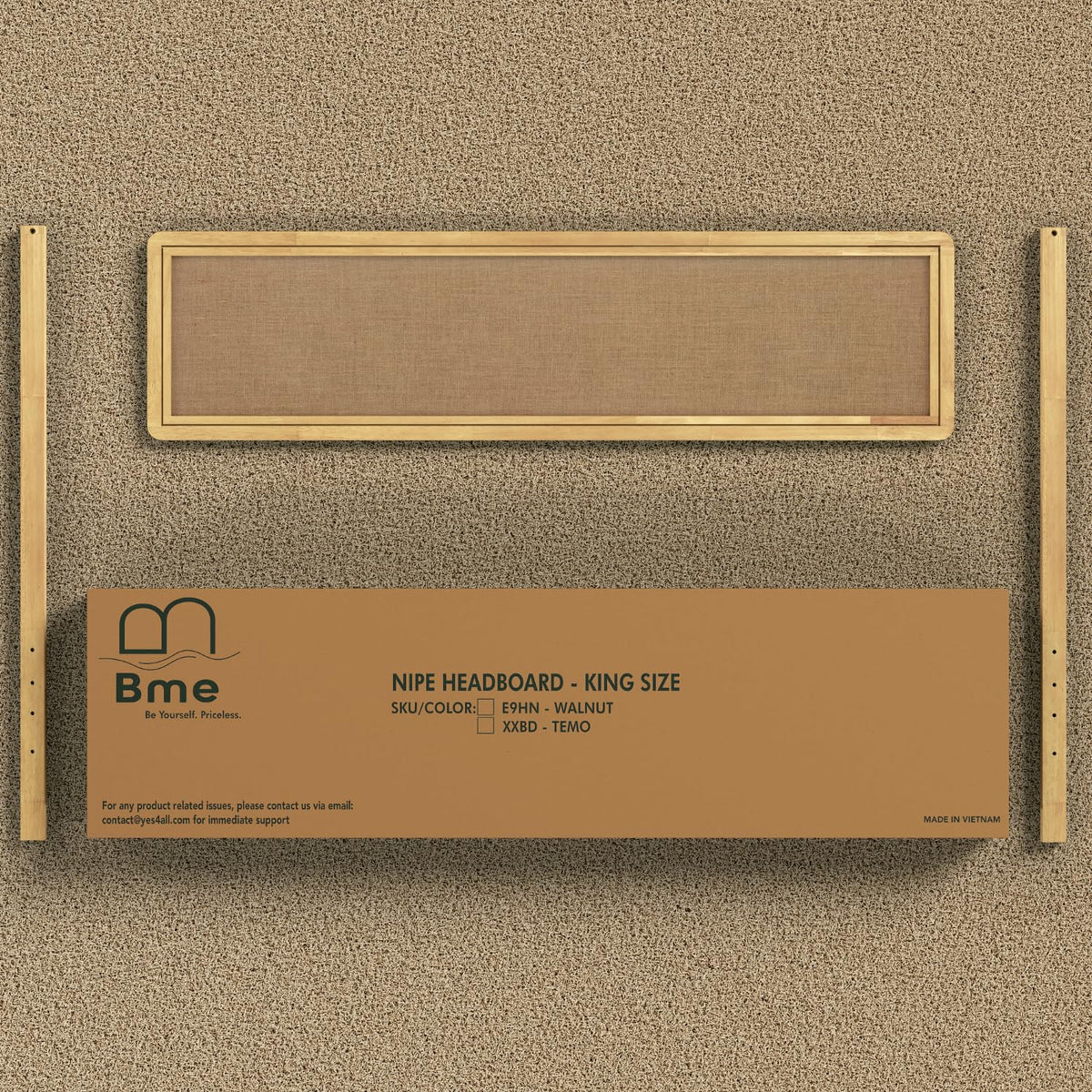 Nipe king bed headboard for a finished bed setup