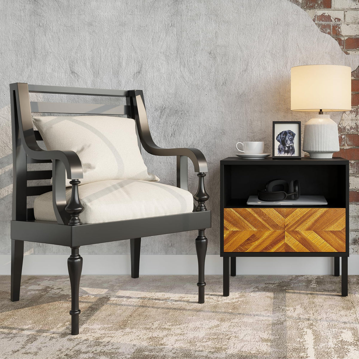 Vivian 1-drawer nightstand designed with bedside storage for beside-the-bed placement