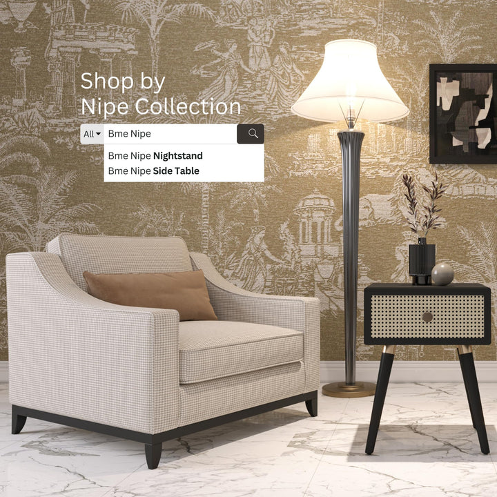 Nipe 1-drawer nightstand designed with black finish and bedside storage for bedroom storage