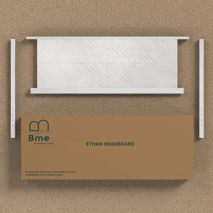 Ethan king bed headboard designed with rustic white finish for bed-frame coordination