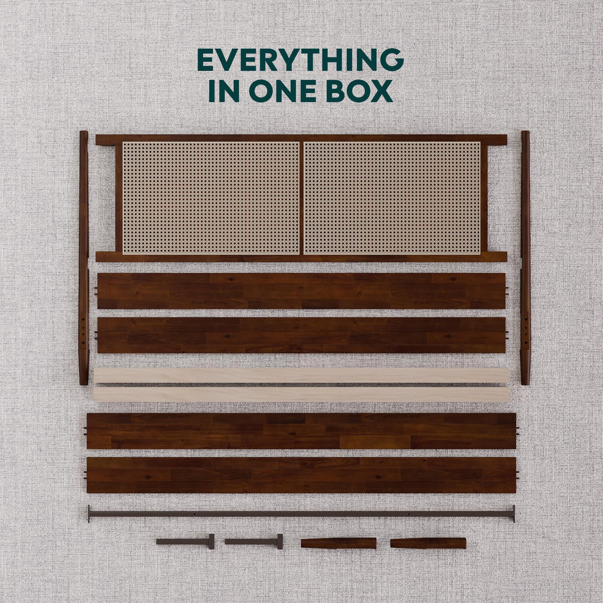 Oliver king platform bed frame with walnut finish for a complete bed arrangement