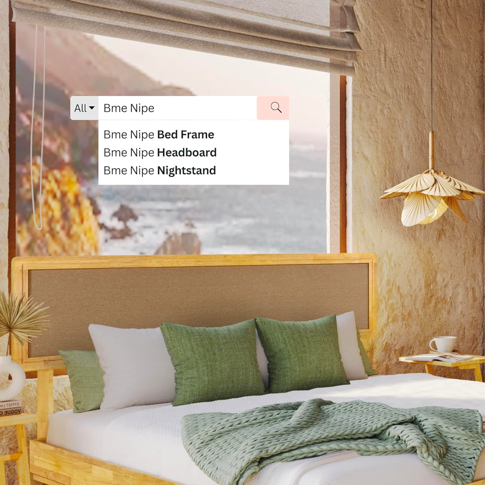 Bme Nipe King 14 Inch Bohemian Bed Frame with Adjustable Woven Headboard