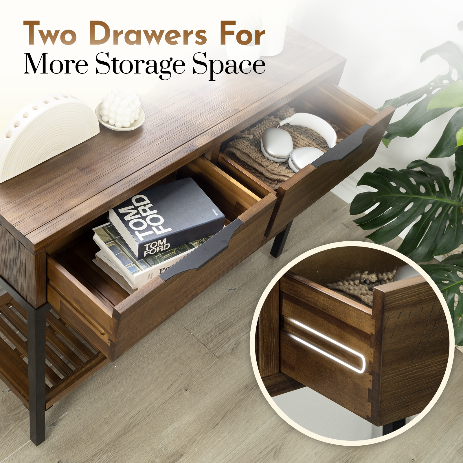 Bme Millie Farmhouse Solid Wood Console Table with 2 Drawers & Storage Shelves