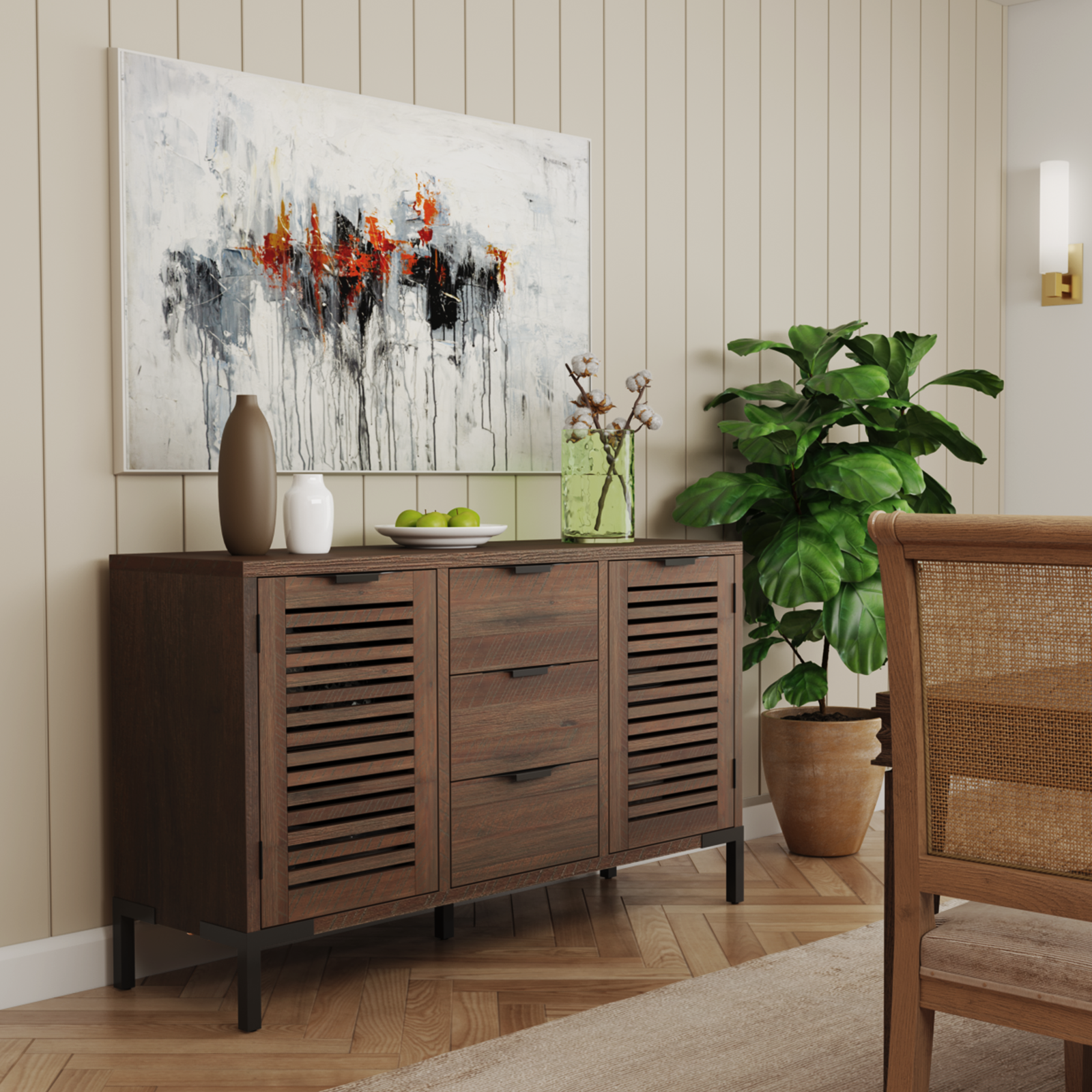 Bme Millie Premium Solid Wood Sideboard Storage Cabinet with Storage