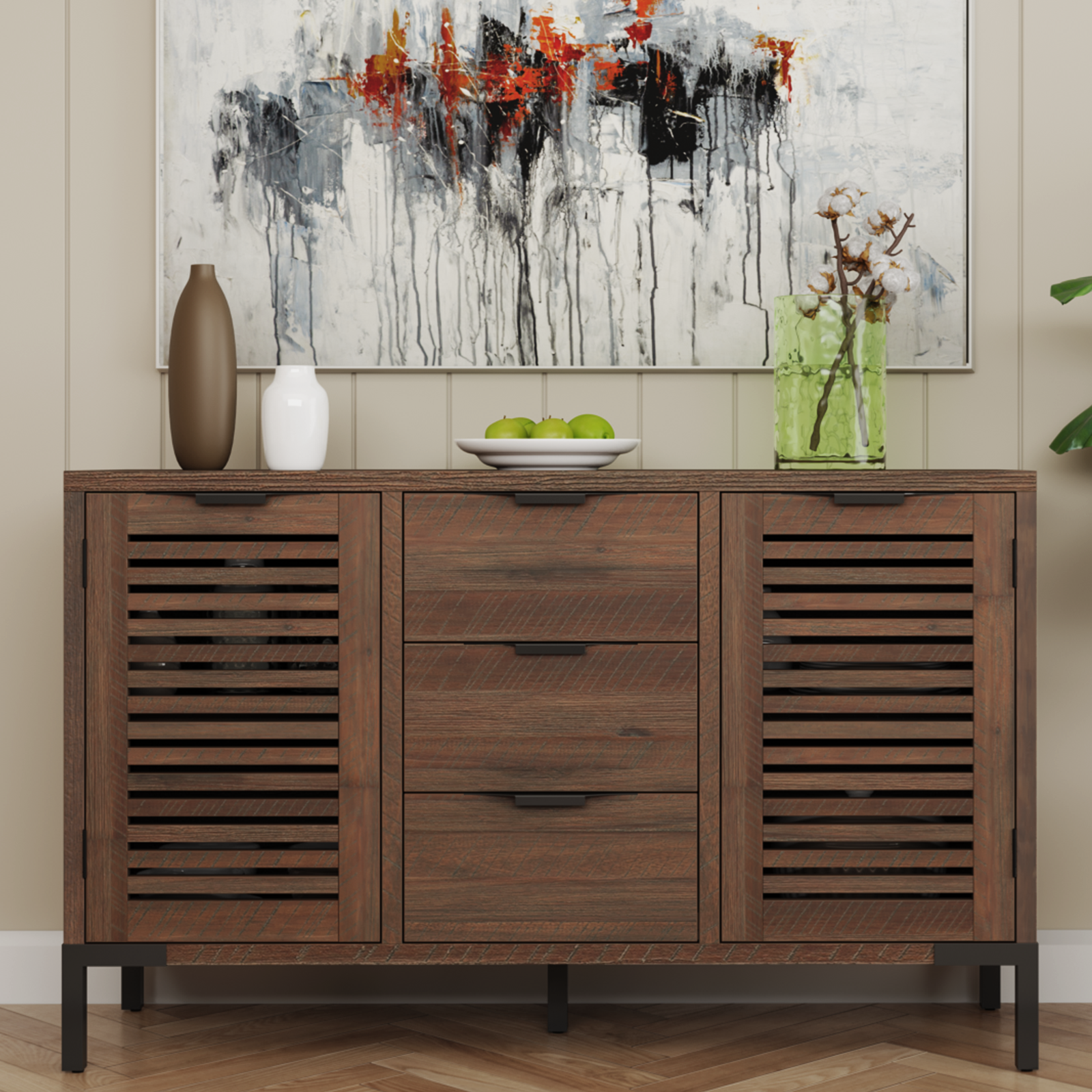 Bme Millie Premium Solid Wood Sideboard Storage Cabinet with Storage