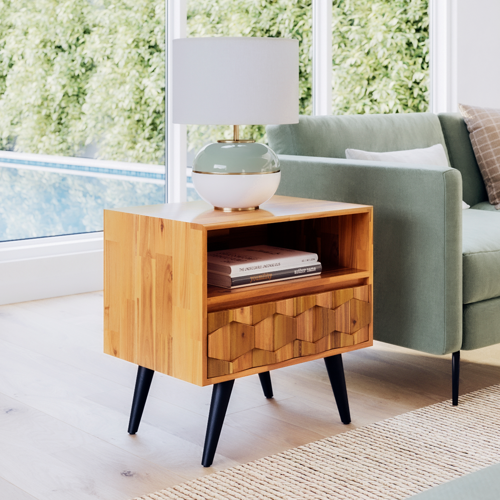 Bme Georgina Solid Wood Nightstand With 1 Drawer & Open Shelf