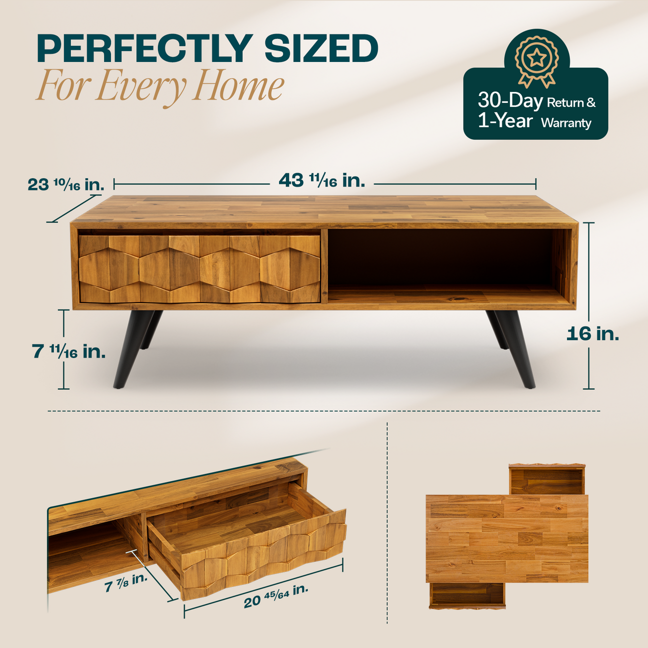 Bme Georgina Solid Wood Coffee Tables for Living Room