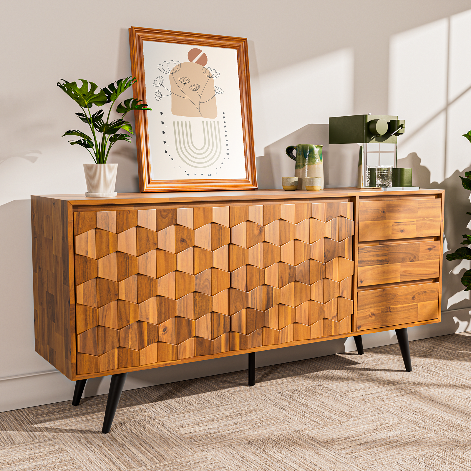 Bme Sideboard Georgina Solid Wood 2 Doors & 3 Drawers