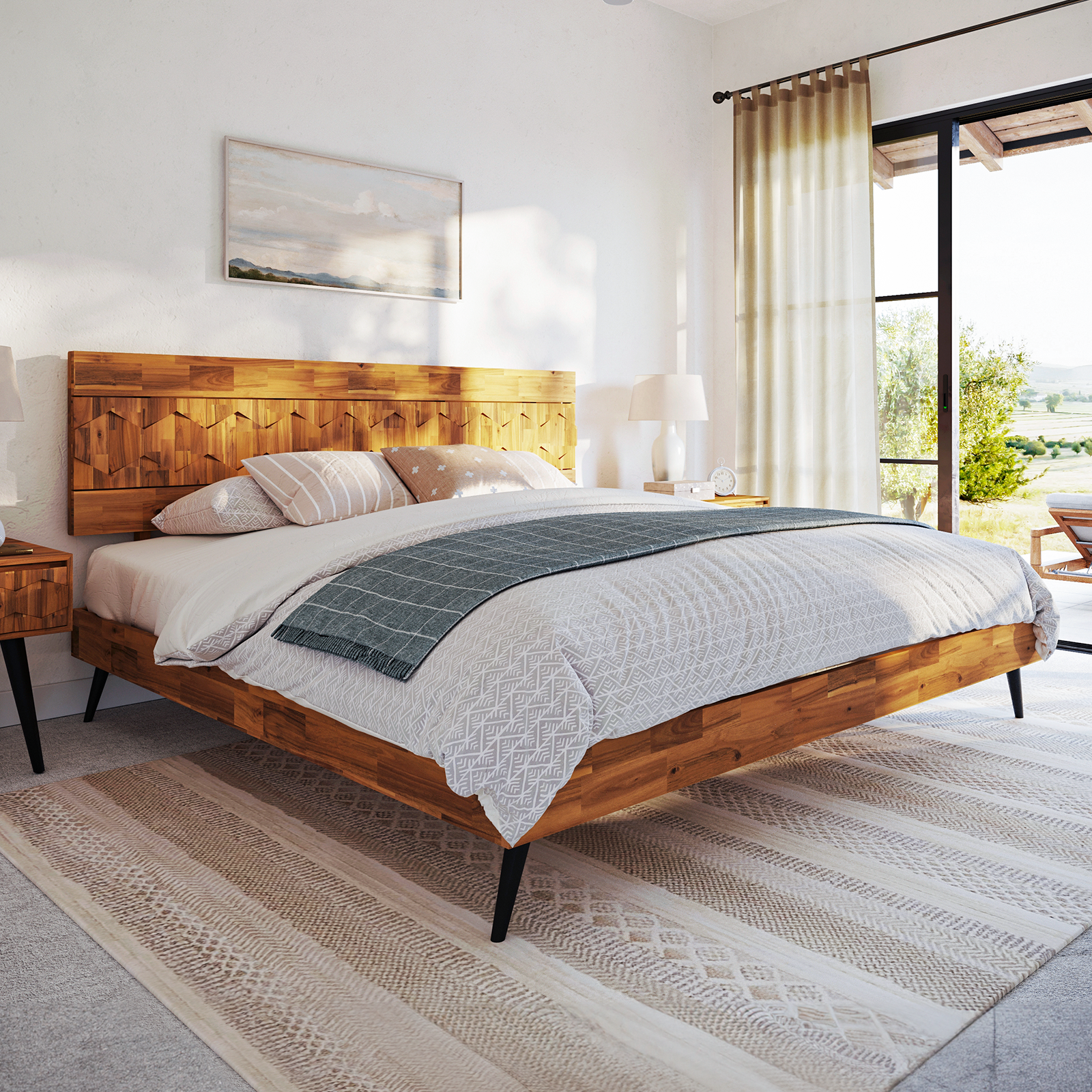 Bme Georgina Signature Bed Frame with Handcrafted Geometric Headboard